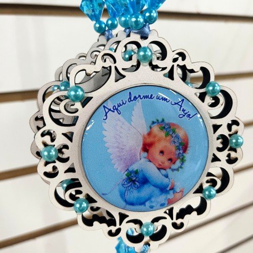 Medalhão de Berço com Perola - Anjinho Azul