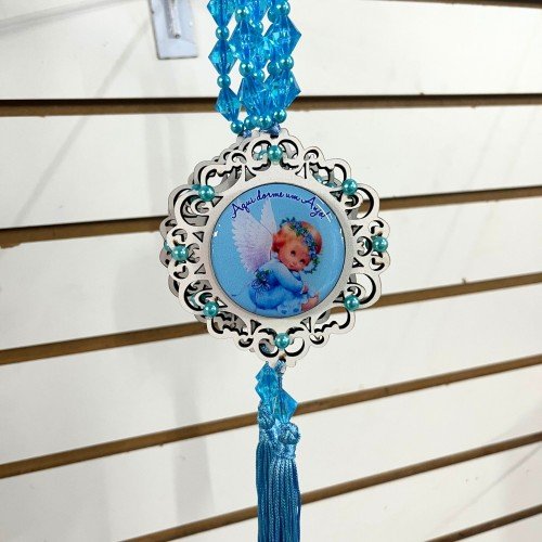 Medalhão de Berço com Perola - Anjinho Azul