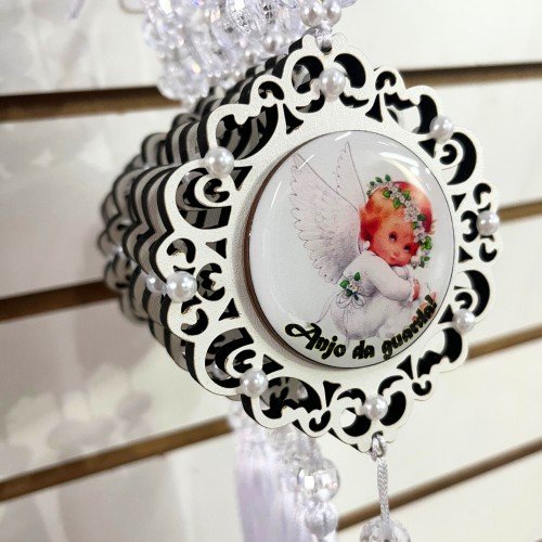 Medalhão de Berço com Perola - Anjinho Branco