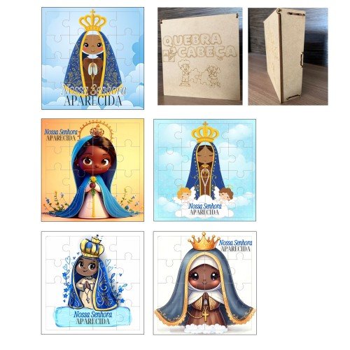 Kit 5 Quebra Cabeças + Caixinha em MDF - Nossa Senhora Aparecida