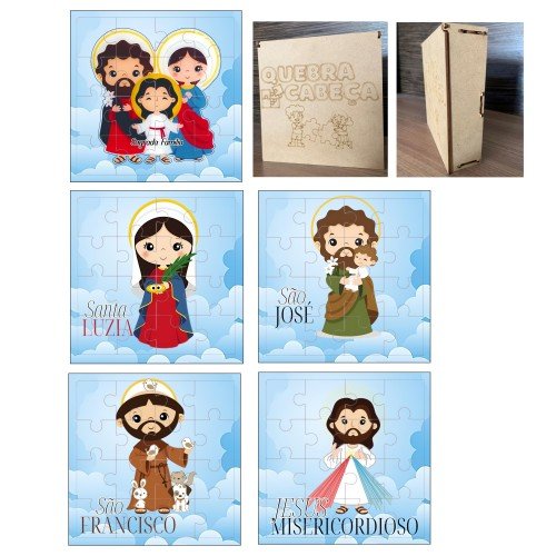 Kit 5 Quebra Cabeças + Caixinha em MDF - Religioso 3