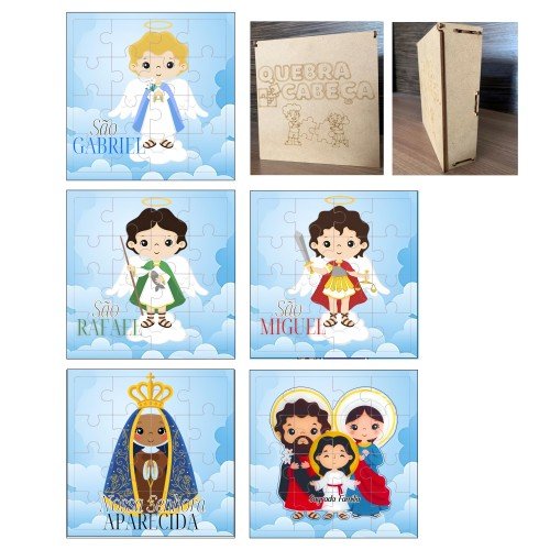 Kit 5 Quebra Cabeças + Caixinha em MDF - Religioso 4