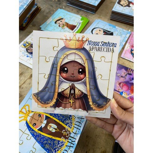 Kit 5 Quebra Cabeças + Caixinha em MDF - Nossa Senhora Aparecida