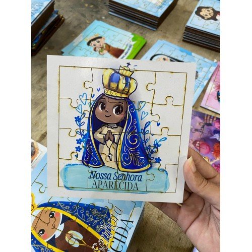 Kit 5 Quebra Cabeças + Caixinha em MDF - Nossa Senhora Aparecida